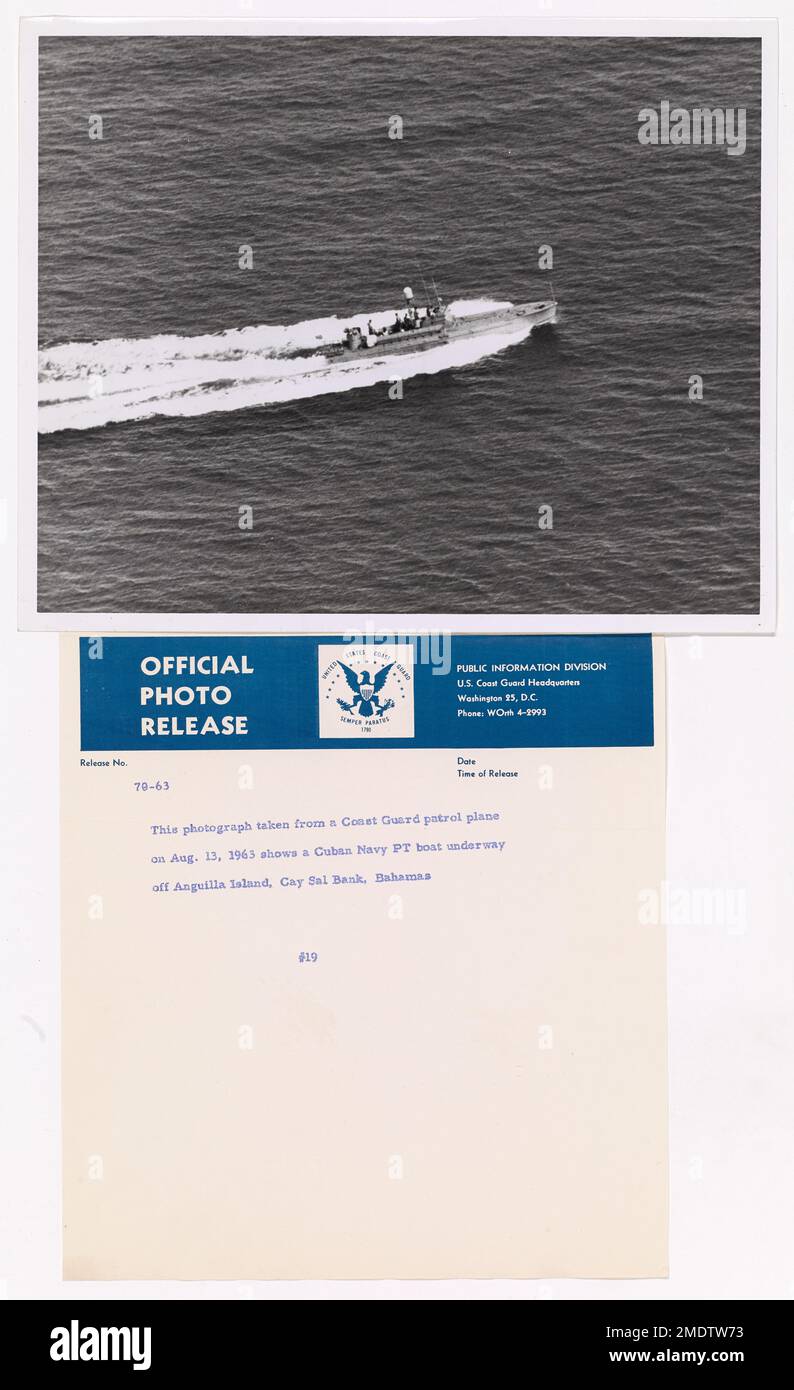 Photograph of Cuban Patrol Boat Off Anguilla Island. This photograph taken from a Coast Guard patrol plane on Aug. 13, 1963 shows a Cuban Navy PT boat underway off Anguilla Island, Cay Sal Bank, Bahamas. Stock Photo