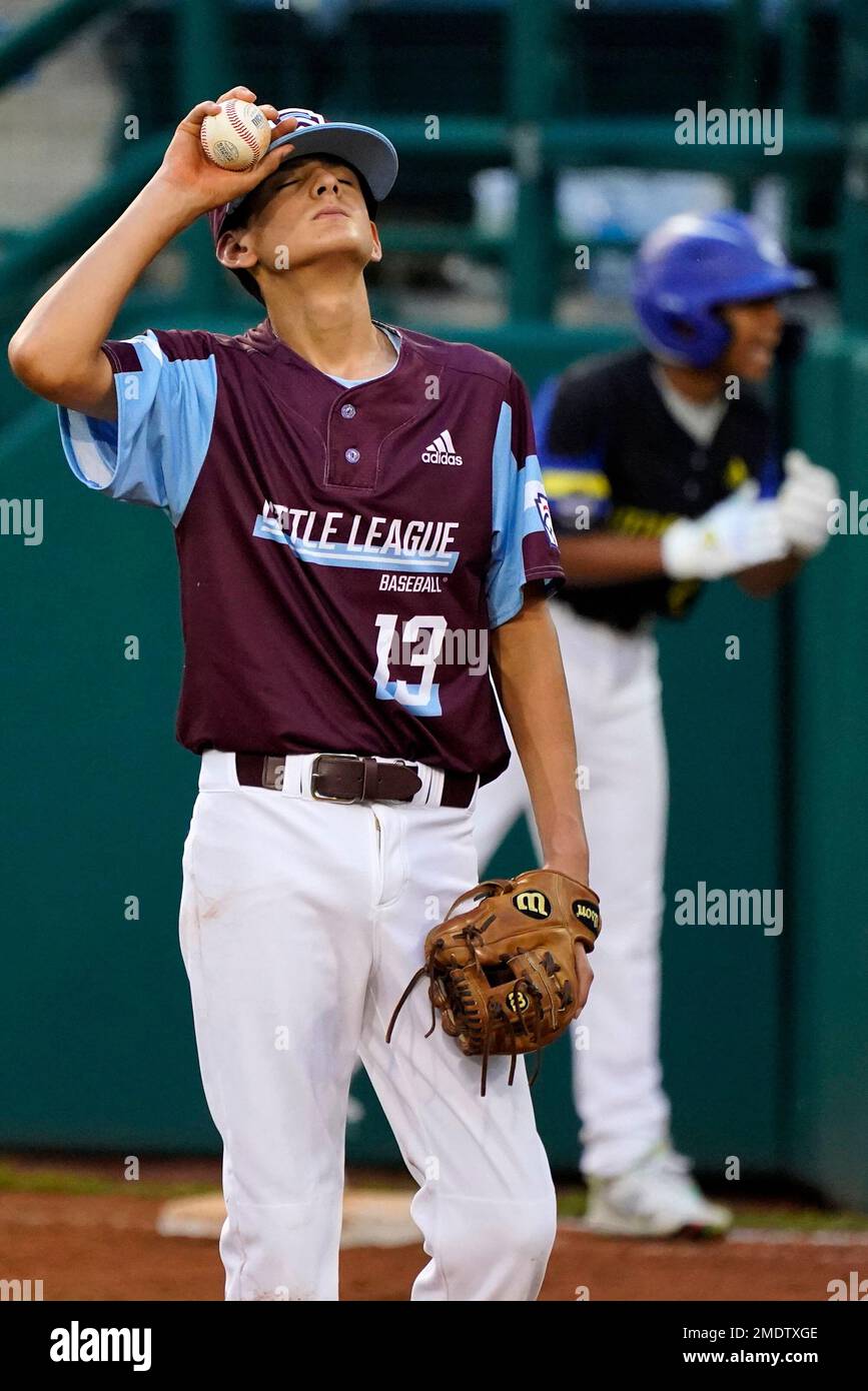 Hooksett, N.H., starting pitcher Mason DeVall collects himself as