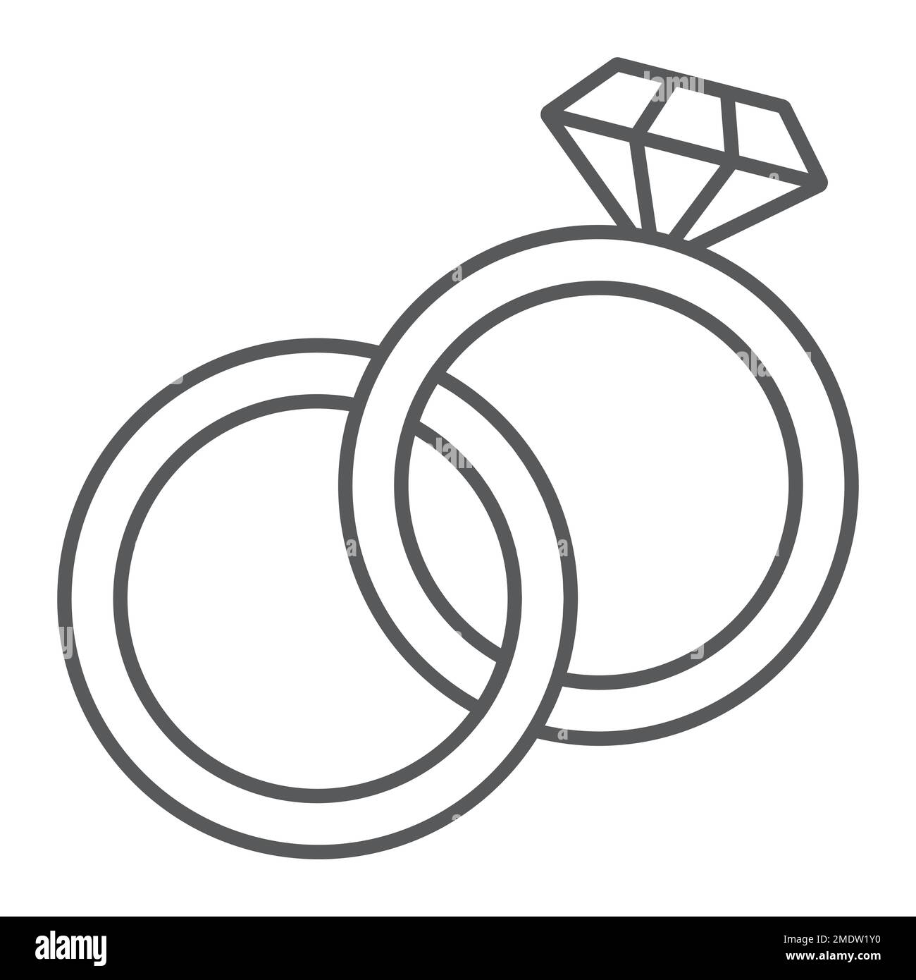 Wedding rings thin line icon, jewelry and marriage, two rings sign