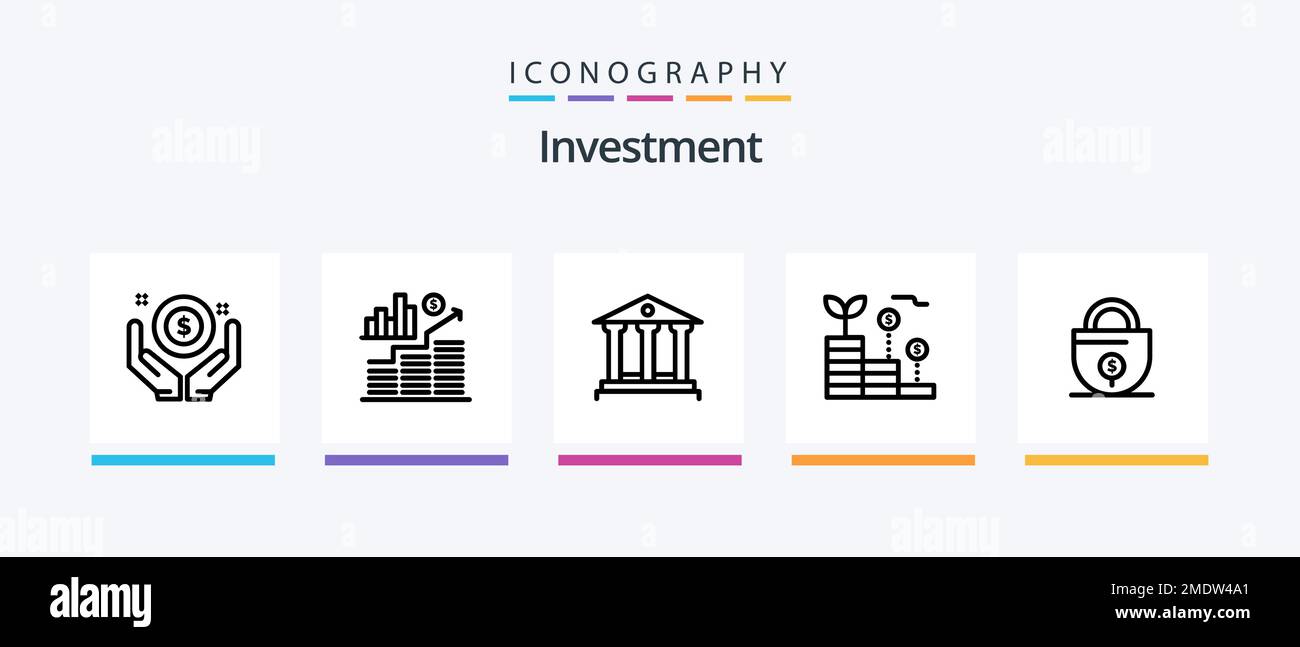 Investment Line 5 Icon Pack Including investment. money. target