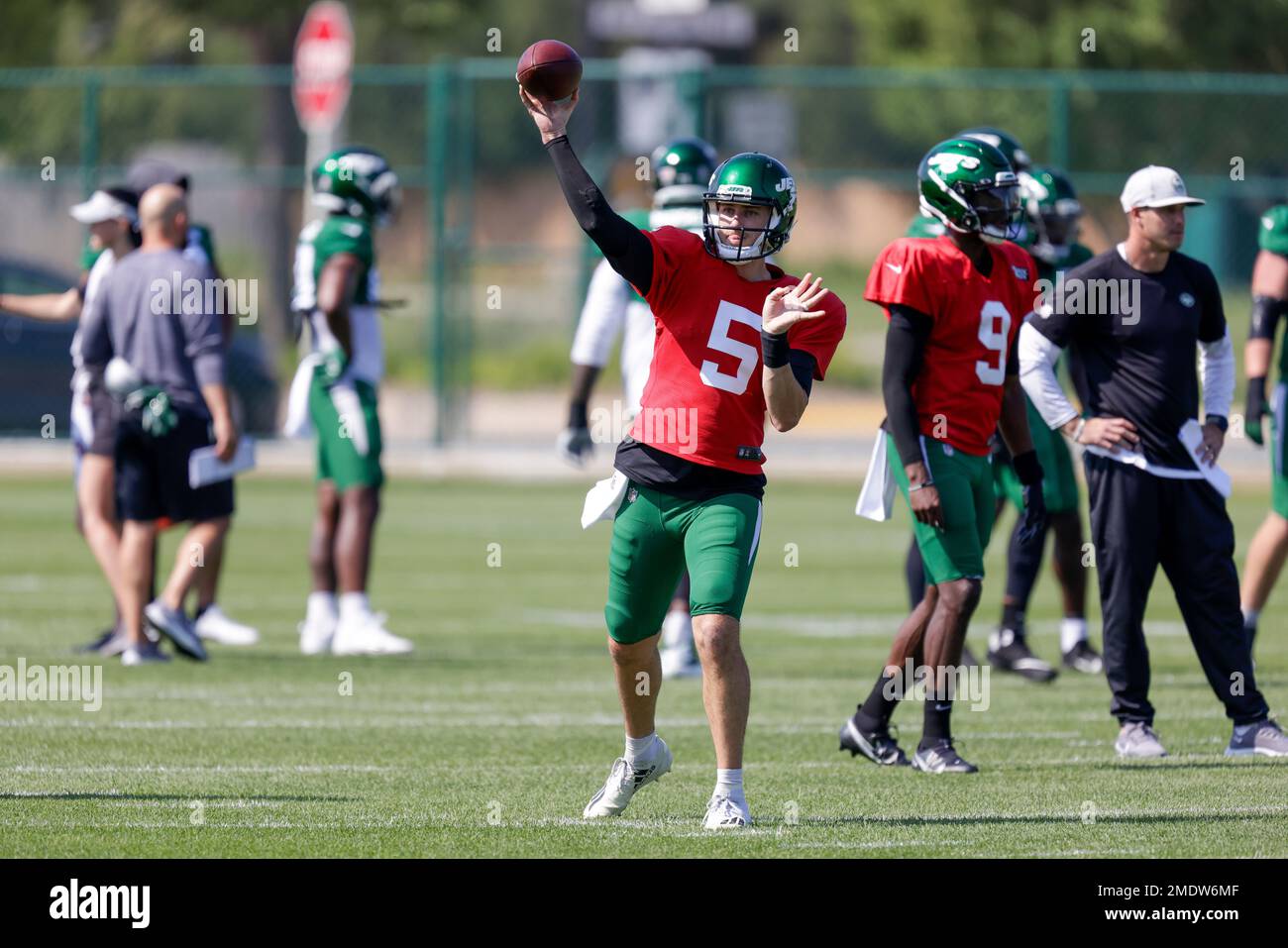 New York Jets quarterback Mike White during a joint NFL football