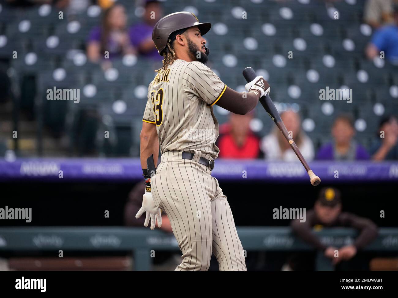 San Diego Padres right fielder Fernando Tatis Jr (23) reacts to striking  out during an MLB regular season game against the Colorado Rockies, Tuesday  Stock Photo - Alamy