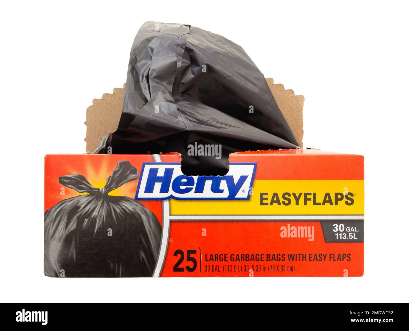 Pleasant Valley, Canada - January 23, 2023: Hefty Garbage Bags. Hefty is an American brand of household products and is owned by Reynolds Consumer Pro Stock Photo