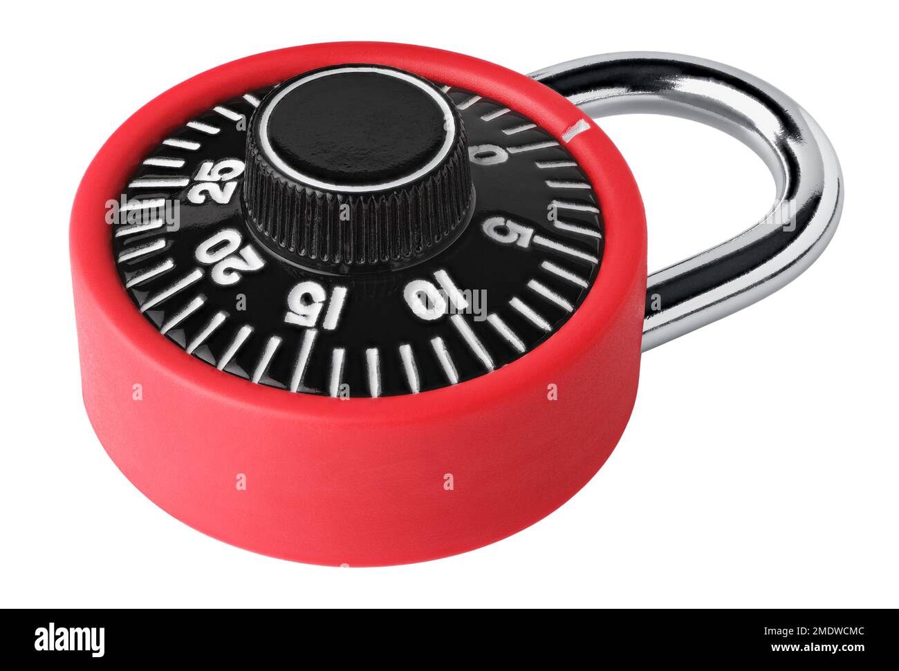 Little red combination padlock, isolated on white background Stock Photo