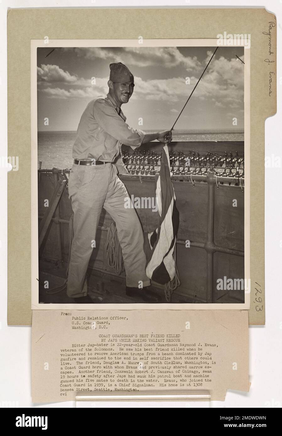 Photograph of Coast Guardsman Raymond J. Evans. Coast Guardsman's best