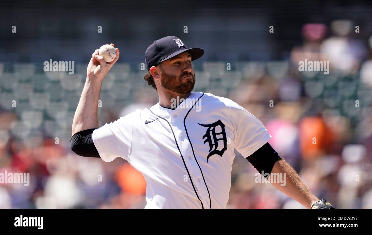 Detroit Tigers' Drew Hutchison plays during a baseball game, Sunday, Aug.  15, 2021, in Detroit. (AP Photo/Carlos Osorio Stock Photo - Alamy