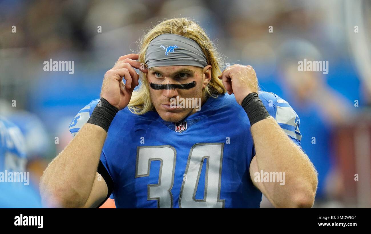 Detroit Lions tight end T.J. Hockenson (88) in action against the San  Francisco 49ers an NFL football game, Sunday, Sept. 12, 2021, in Detroit.  (AP Photo/Rick Osentoski Stock Photo - Alamy