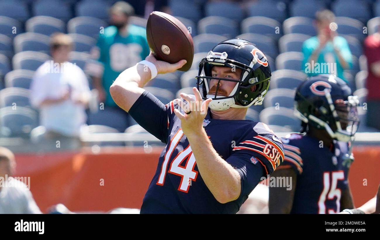 Chicago Bears quarterback Andy Dalton (14) runs the ball against the  Cincinnati Bengals during an NFL