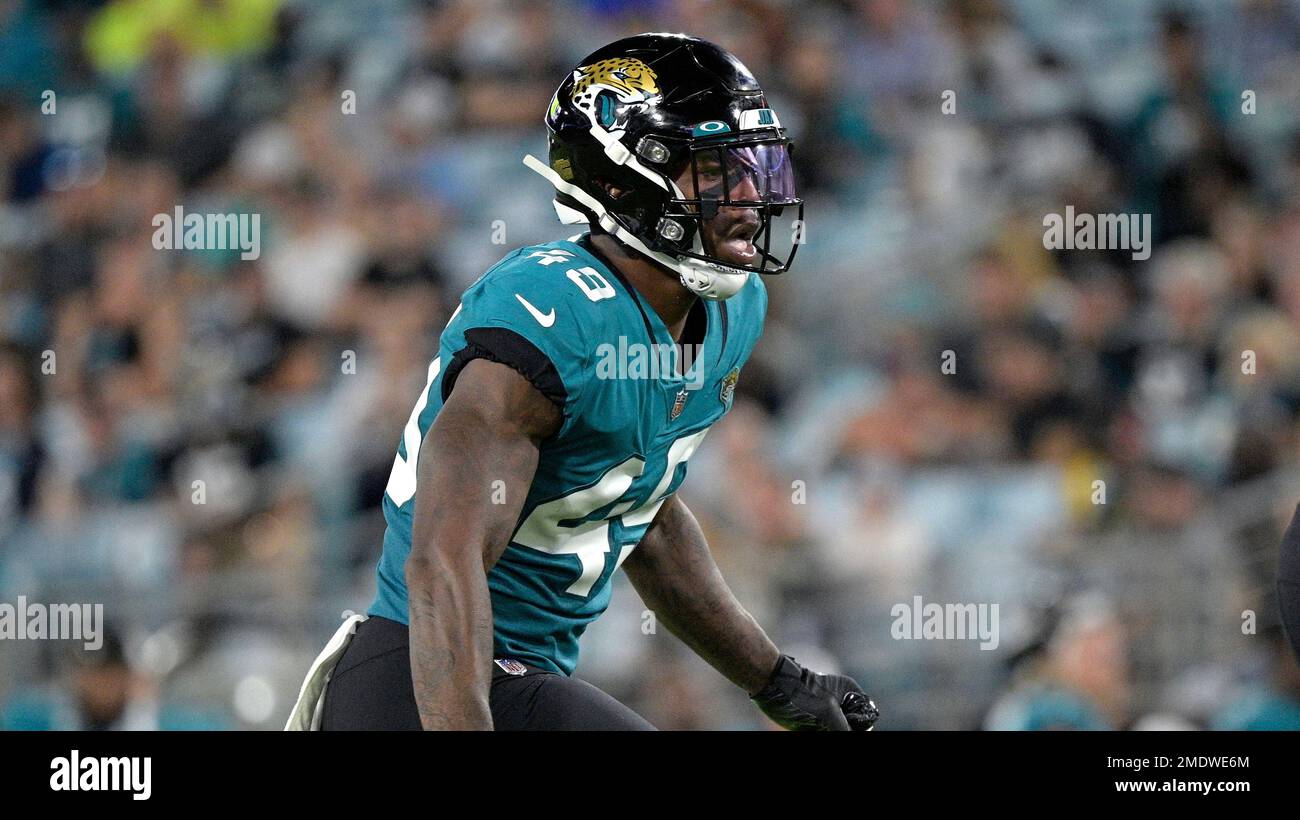 Jacksonville Jaguars linebacker Chapelle Russell (49) follows a play