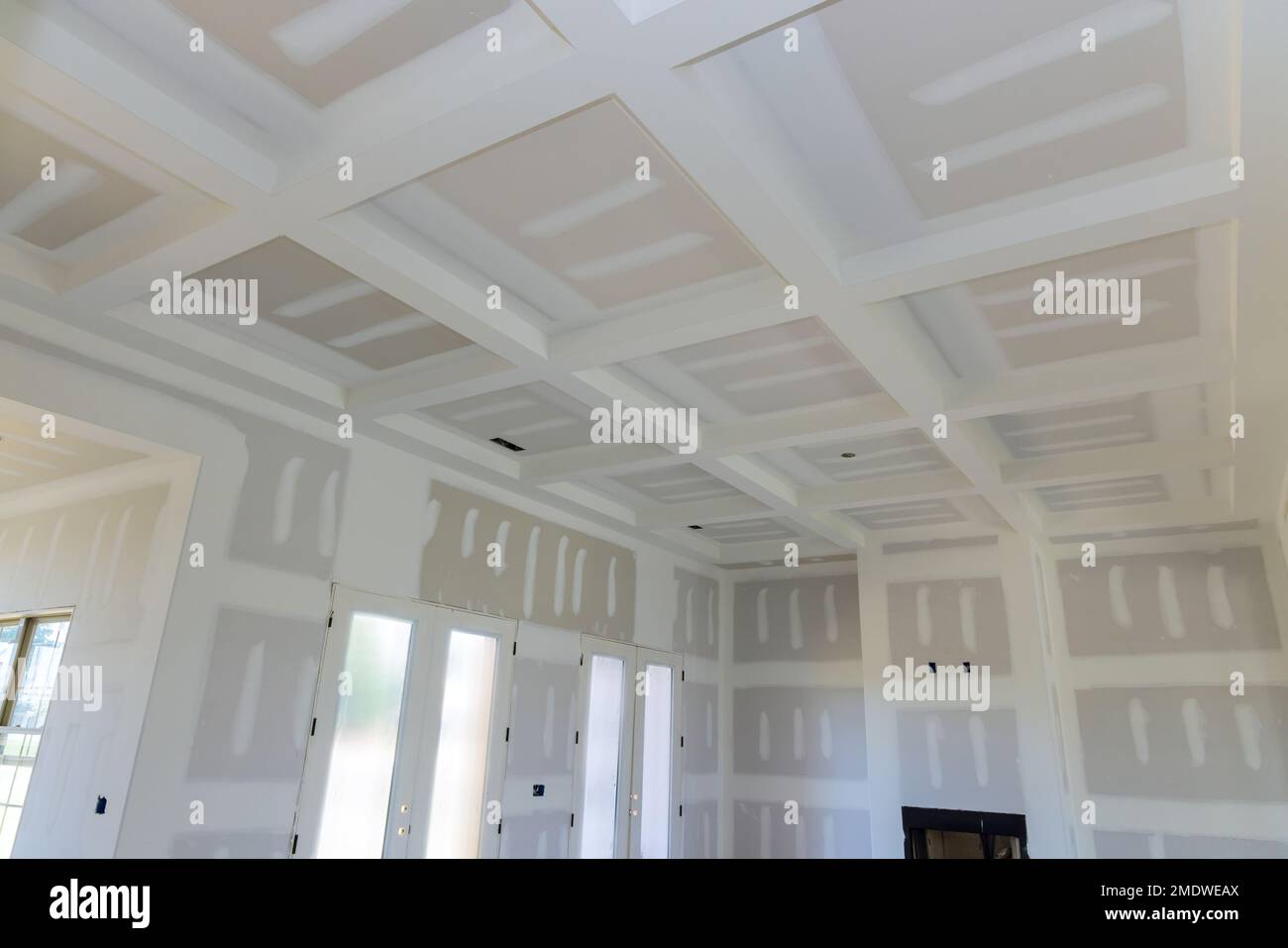 Plastering drywalling of new house under construction has been