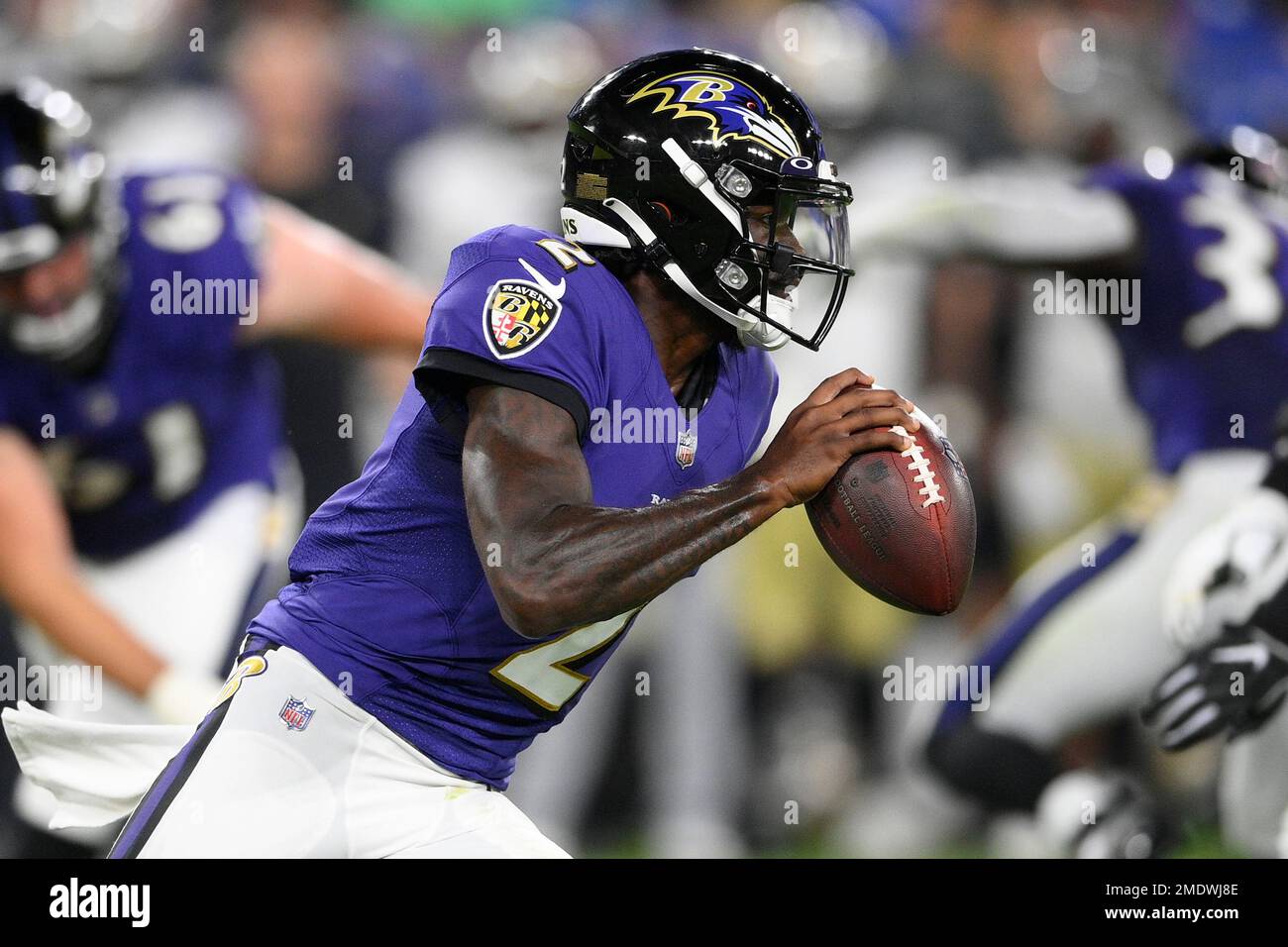 Baltimore Ravens quarterback Lamar Jackson works out prior to an NFL  preseason football game against the New Orleans Saints, Saturday, Aug. 14,  2021, in Baltimore. (AP Photo/Nick Wass Stock Photo - Alamy