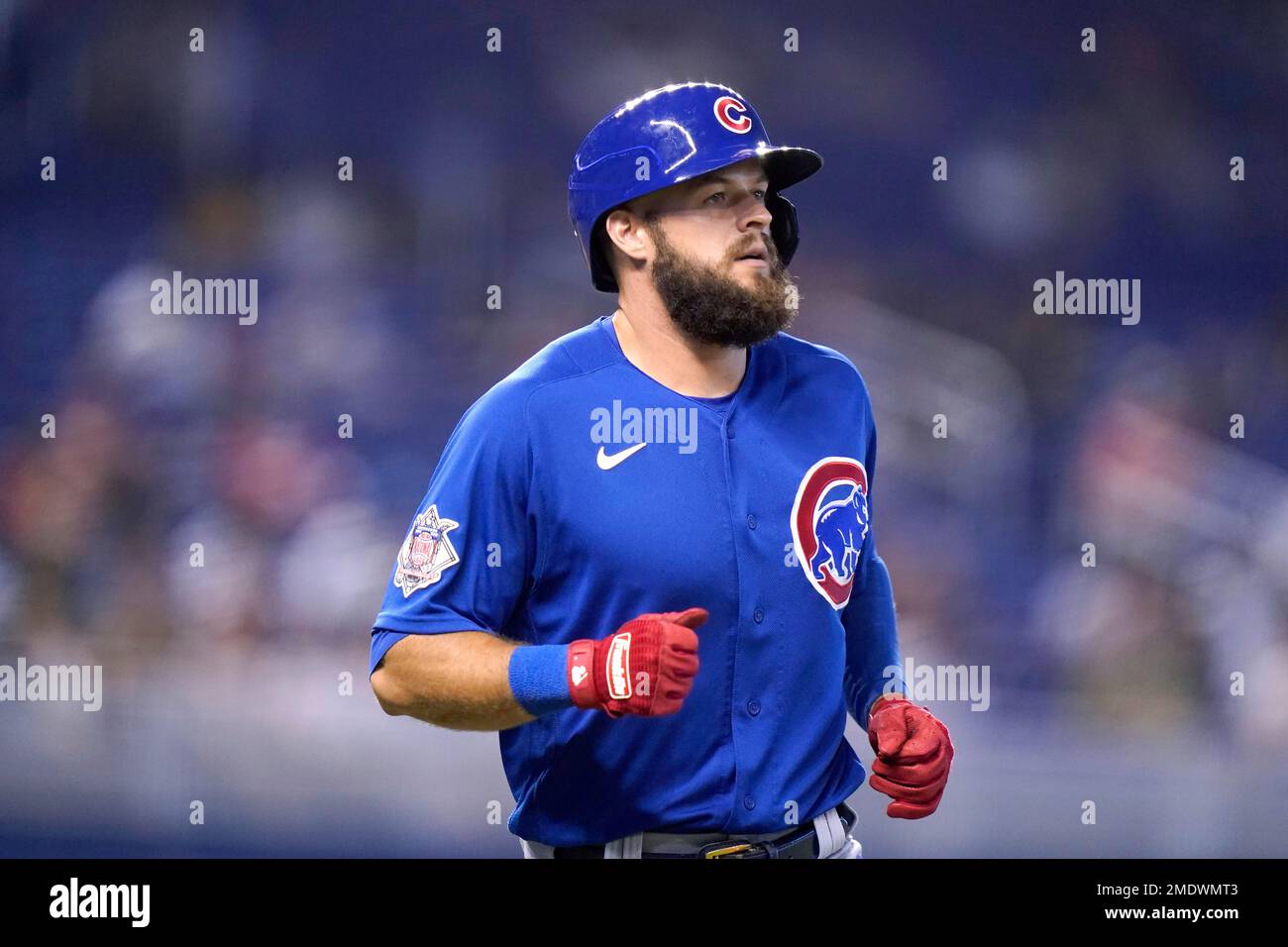 Chicago Cubs' David Bote flies out during the sixth inning of a baseball  game against the Miami Marlins, Sunday, Aug. 15, 2021, in Miami. (AP  Photo/Lynne Sladky Stock Photo - Alamy