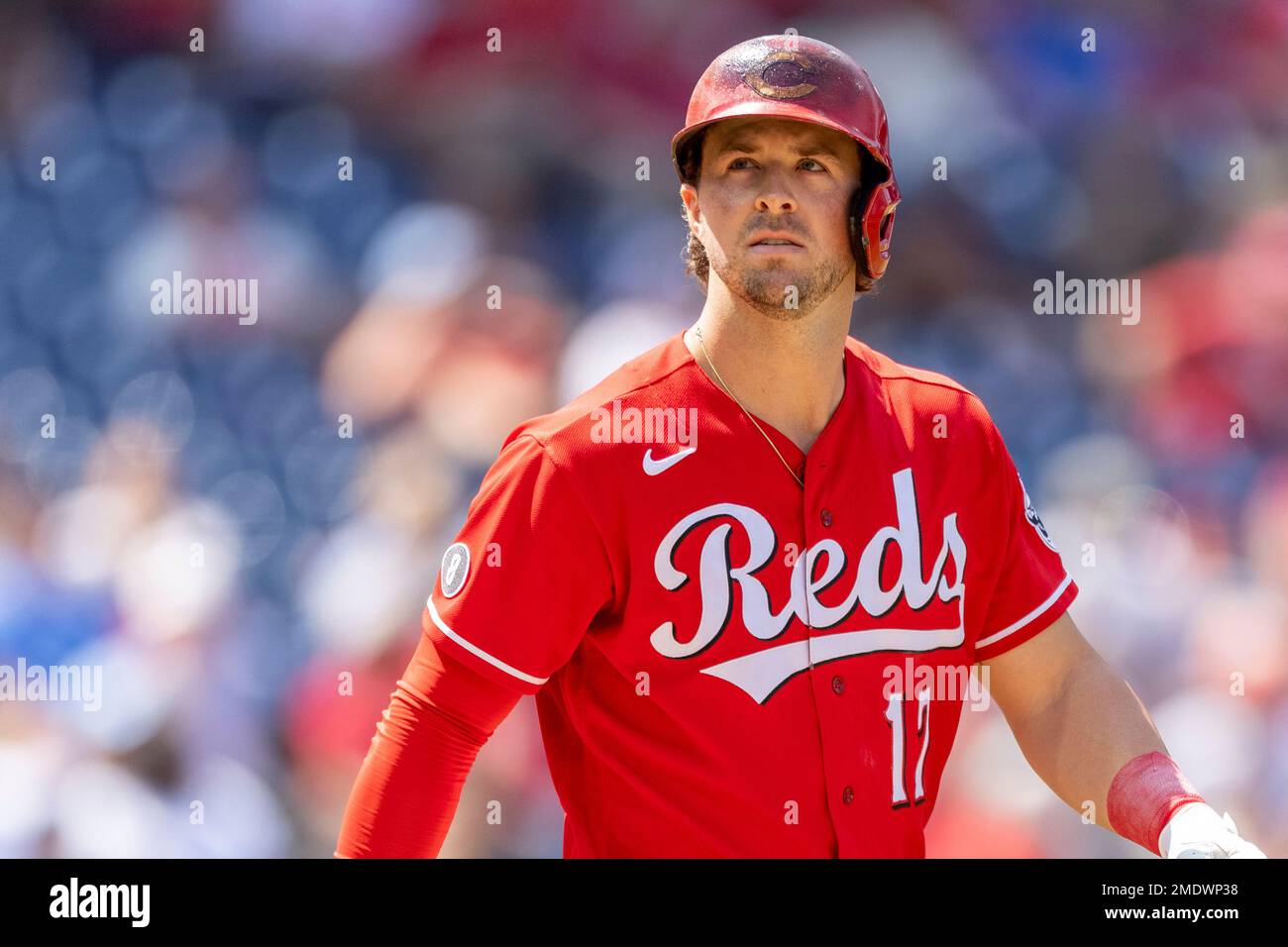 Los Angeles, United States. 17th Apr, 2022. Cincinnati Reds Tyler Naquin  (12) during a MLB baseball game against the Los Angeles Dodgers, Sunday,  Apr. 17, 2022, in Los Angeles. The Dodgers defeated