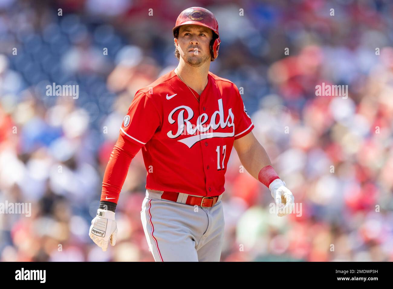 Los Angeles, United States. 17th Apr, 2022. Cincinnati Reds Tyler Naquin  (12) during a MLB baseball game against the Los Angeles Dodgers, Sunday,  Apr. 17, 2022, in Los Angeles. The Dodgers defeated