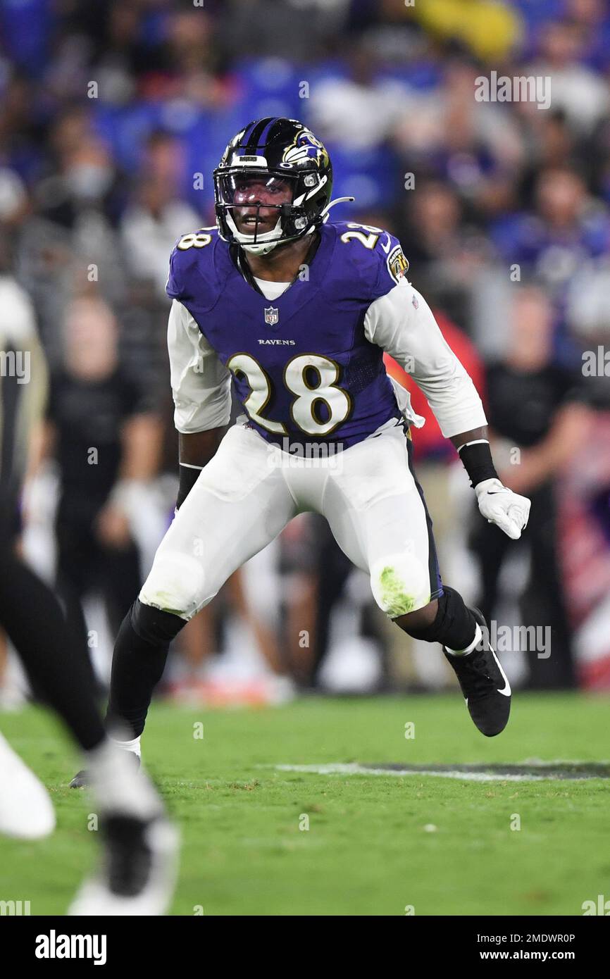 Baltimore Ravens free safety Jordan Richards (28) in action during the  third quarter of an NFL
