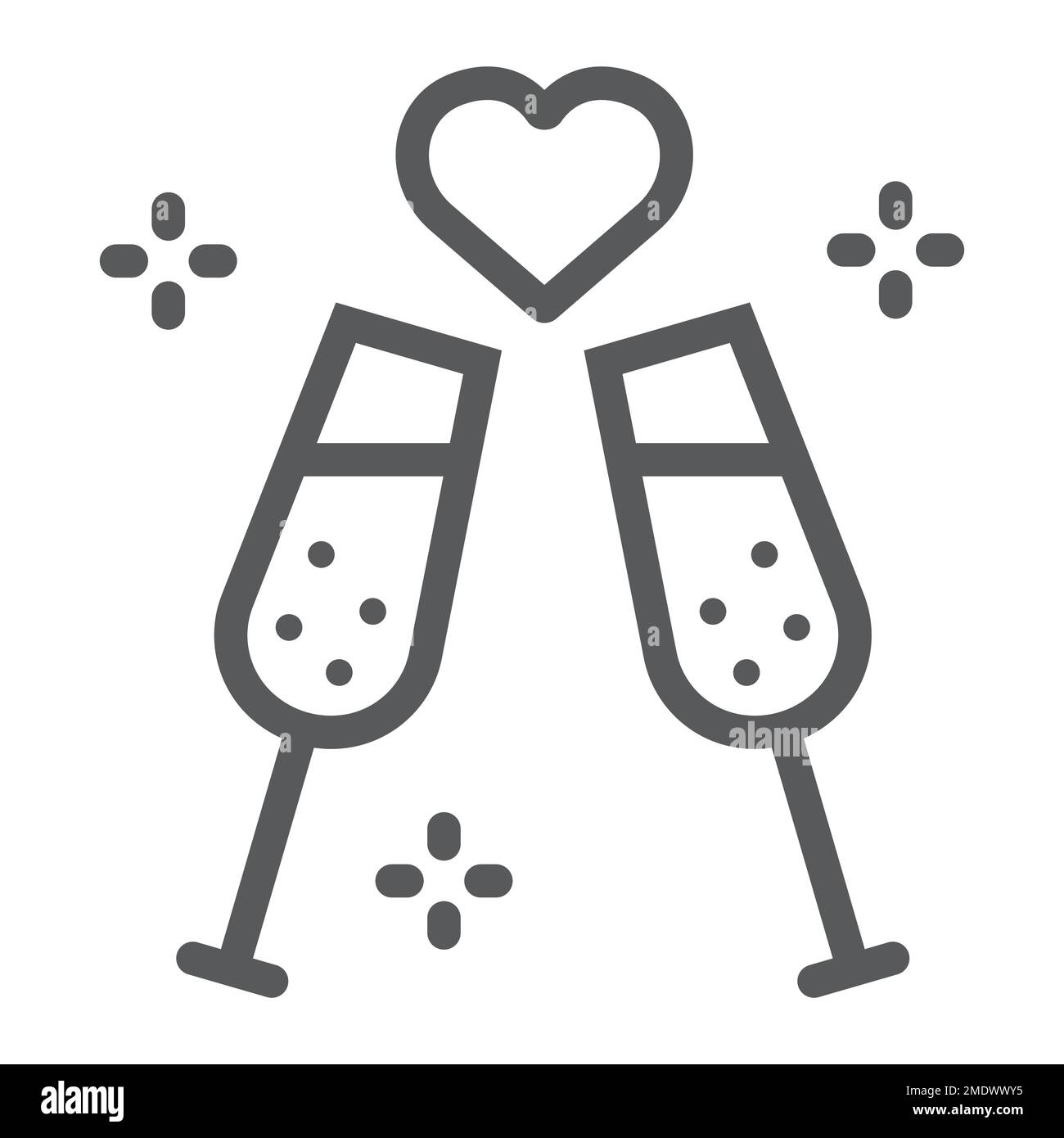 Champagne glasses line icon, celebrating and toast, sparkling goblets