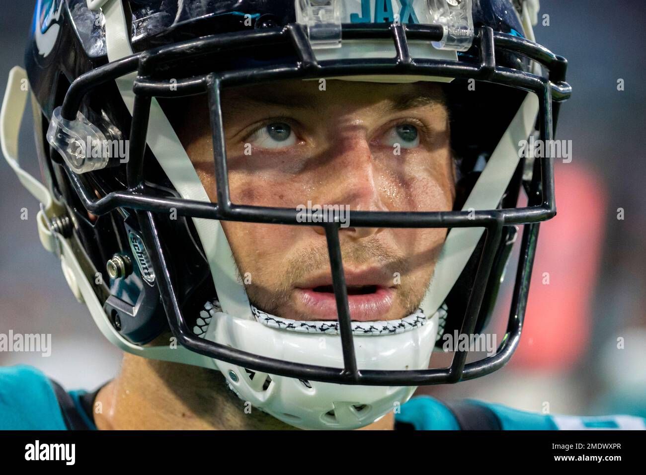 JACKSONVILLE, FL - AUGUST 14: Jacksonville Jaguars Tight End Tim Tebow (85)  during the preseason game between the Cleveland Browns and the Jacksonville  Jaguars on August 14, 2021 at TIAA Bank Field