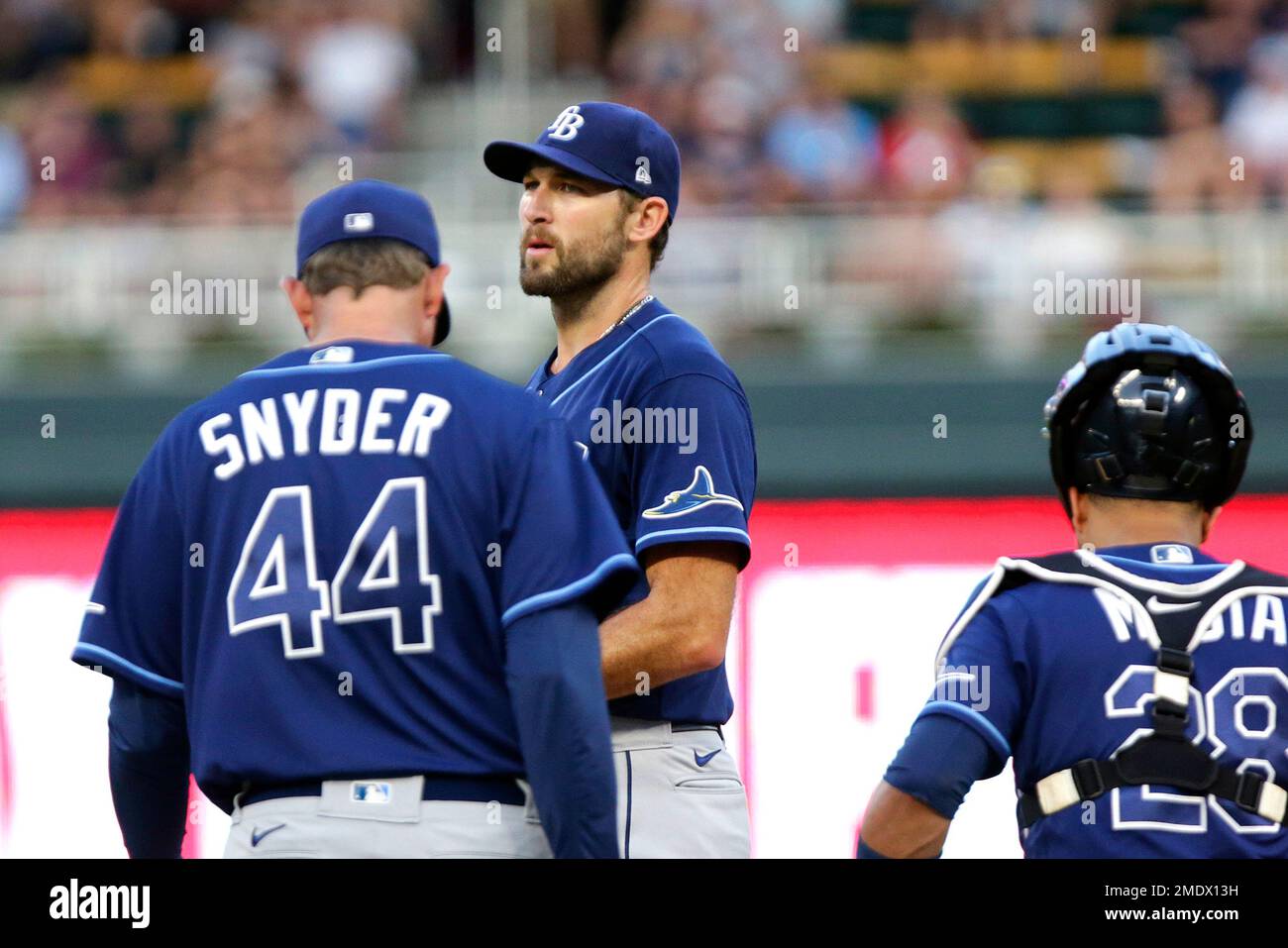 Tampa Bay Rays starting pitcher Michael Wacha waits to be joined by