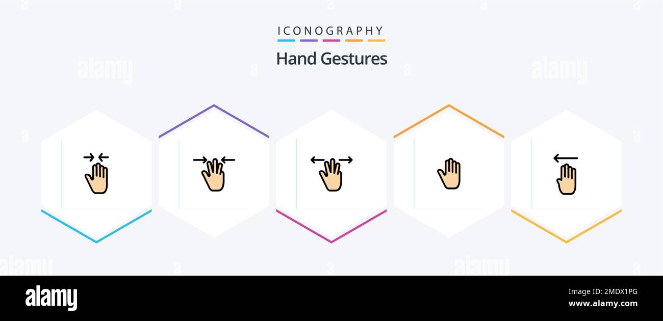 Hand Gestures 25 FilledLine icon pack including left. four. three fingers. finger. interface Stock Vector