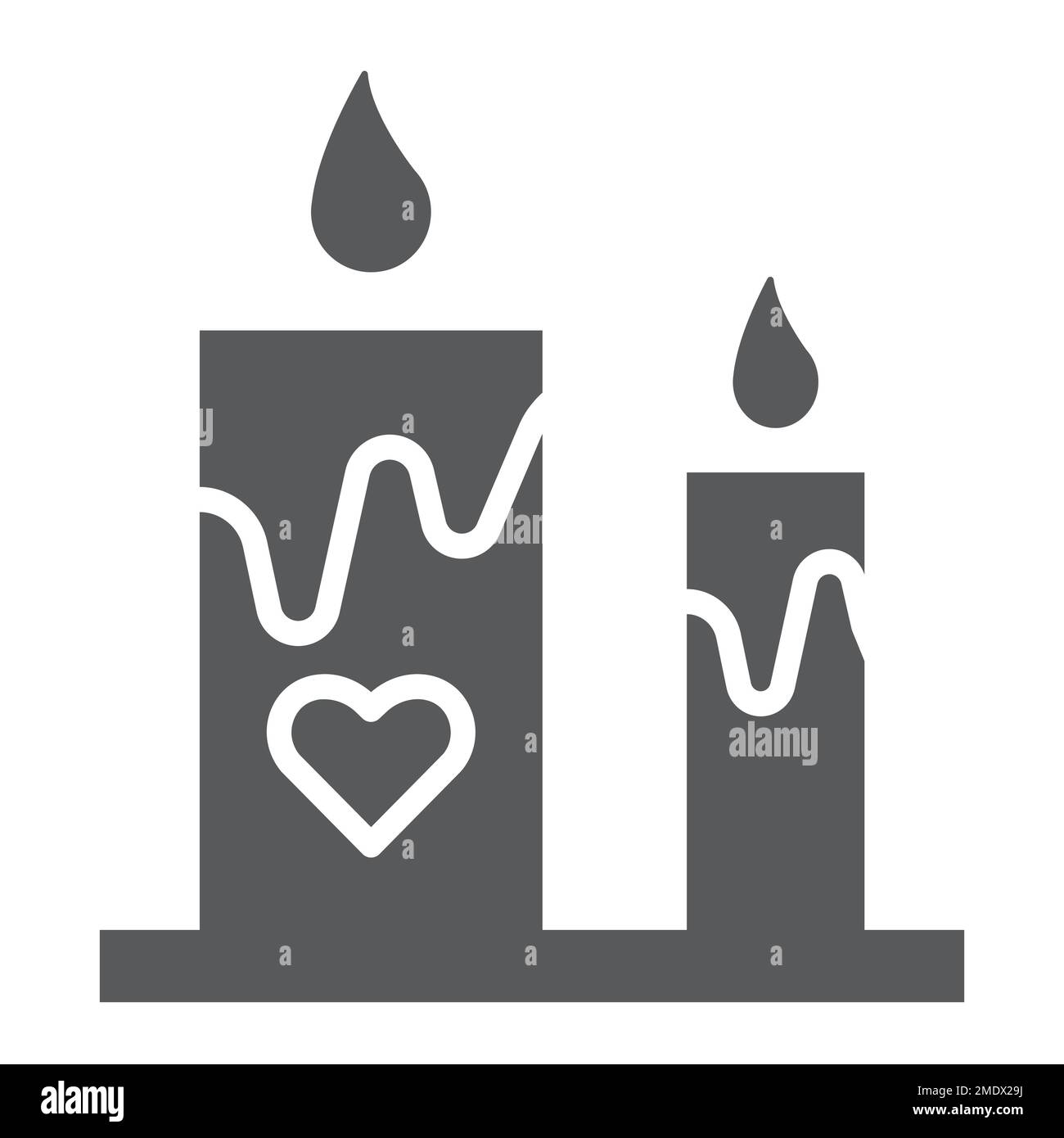 Romantic candles glyph icon, romance and love, candle with heart sign