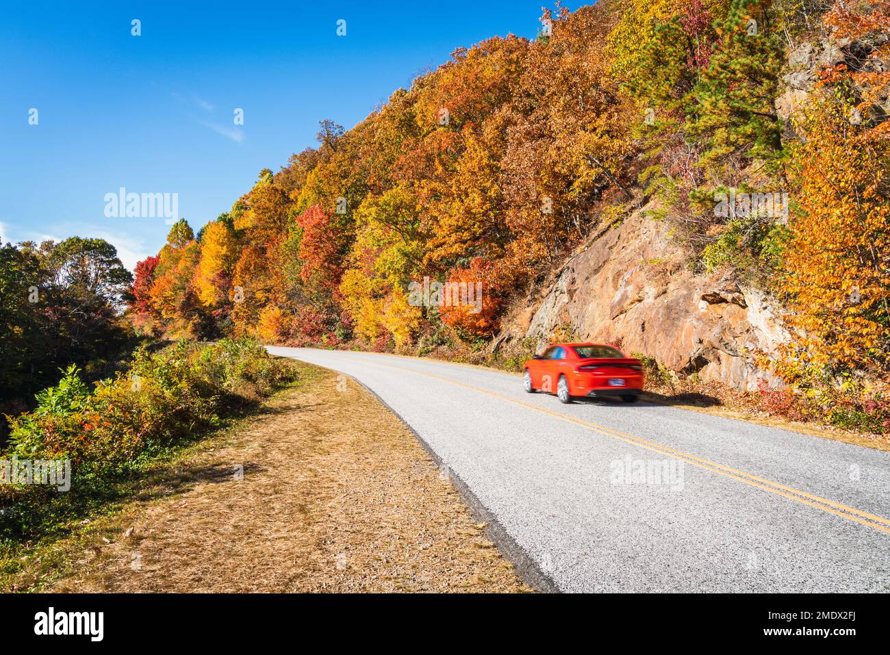 Scenic drive on Blue Ridge Parkway in North Carolina in fall Stock Photo