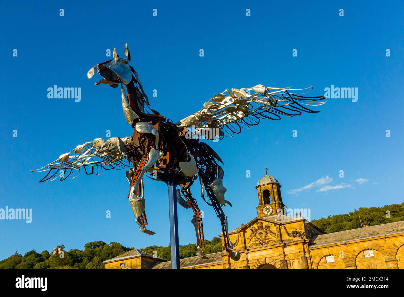 Wings of Glory sculpture by Adrian Landon at the Radical Horizons Exhibition of Burning Man Festival Sculptures at Chatsworth Derbyshire UK 2022 Stock Photo