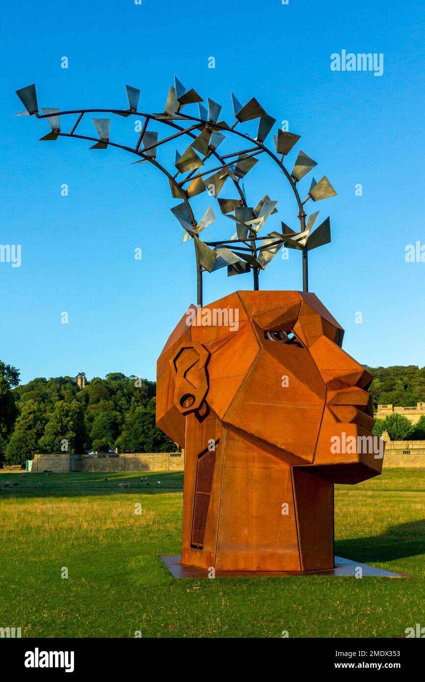 The Flybrary sculpture by Christina Sporrong at the Radical Horizons Exhibition of Burning Man Festival Sculptures at Chatsworth Derbyshire UK 2022 Stock Photo
