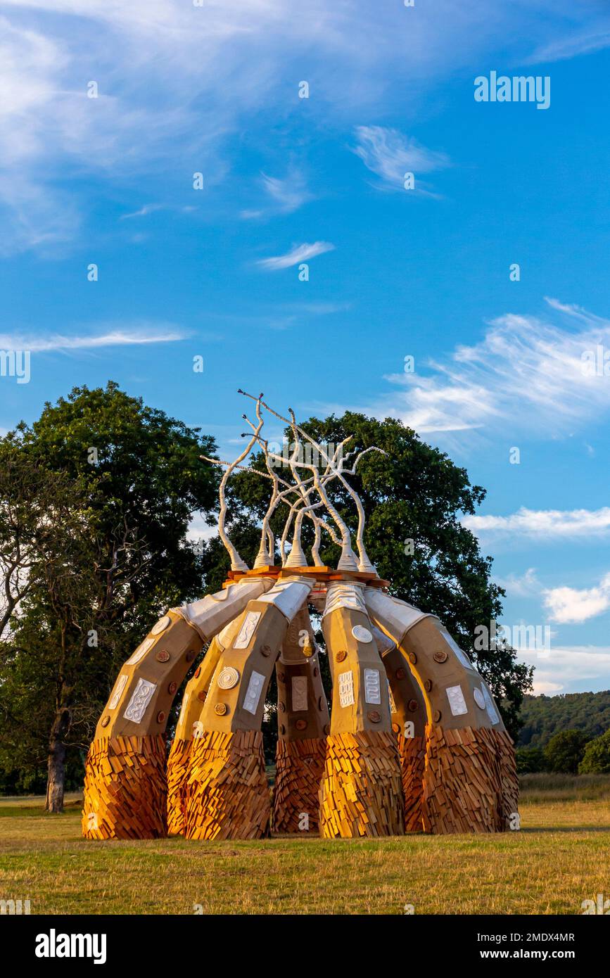 Releve sculpture by Rebekah Waites displayed at the Radical Horizons Exhibition of Burning Man Festival Sculptures at Chatsworth Derbyshire UK in 2022 Stock Photo