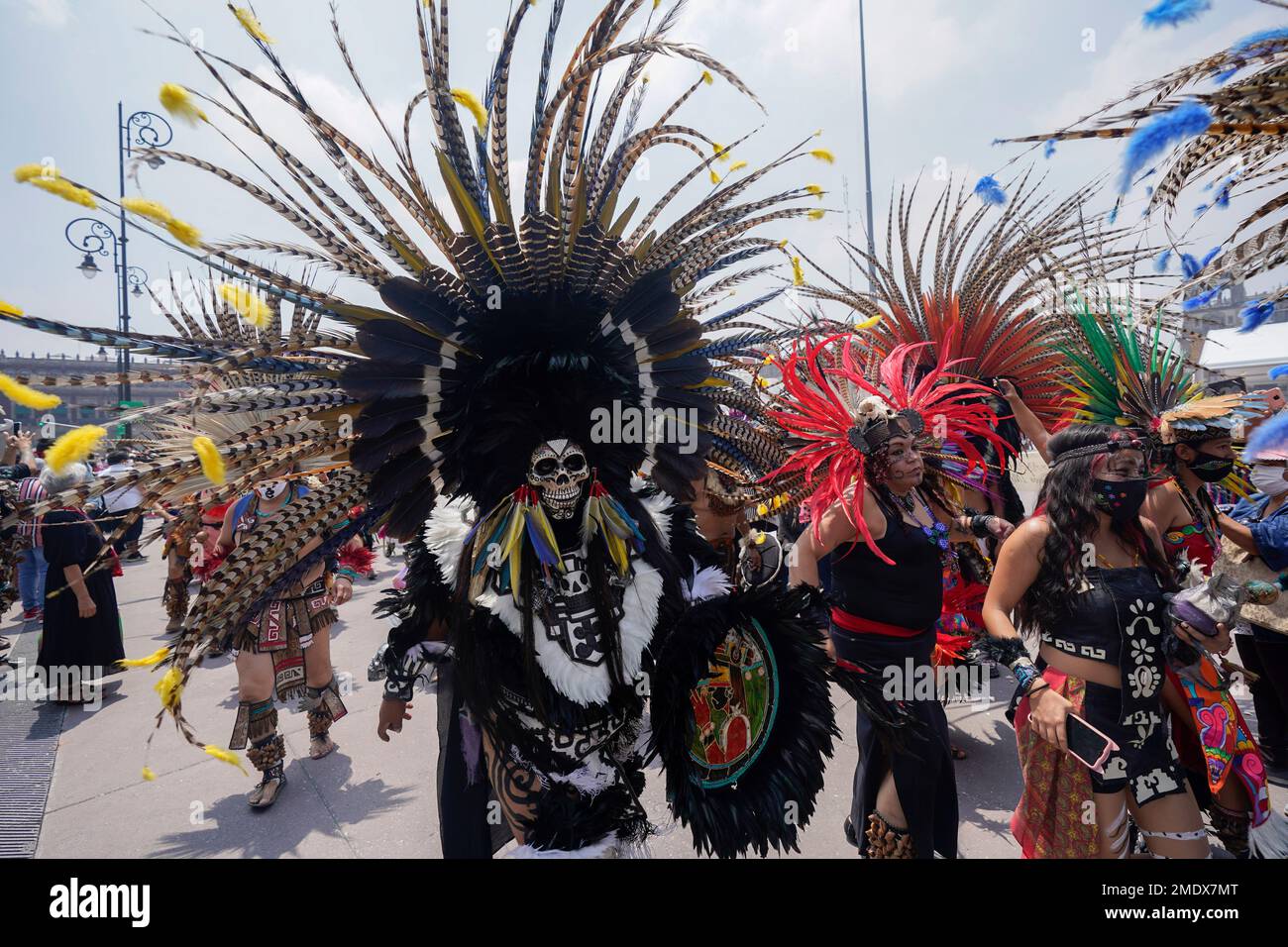Mexican dancers perform during a ceremony to commemorate the 500th ...