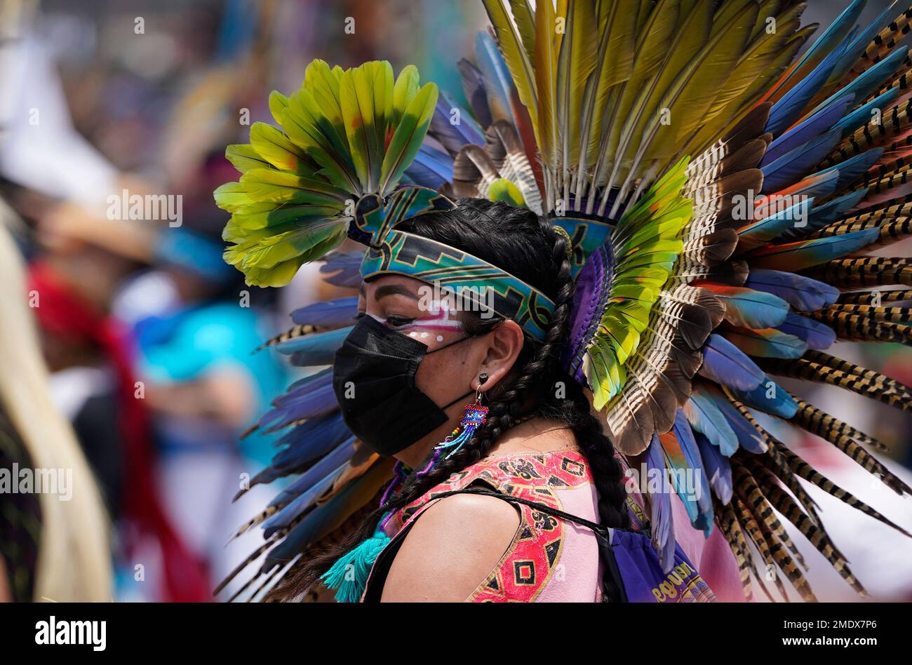 A Mexican dancer performs during a ceremony to commemorate the 500th ...