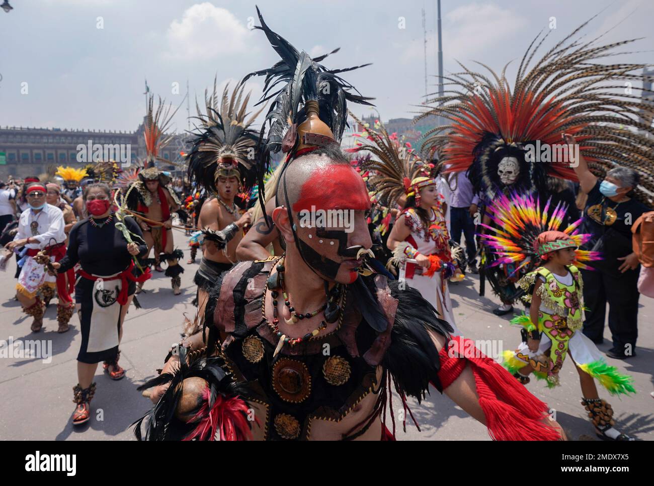Mexican dancers perform during a ceremony to commemorate the 500th ...