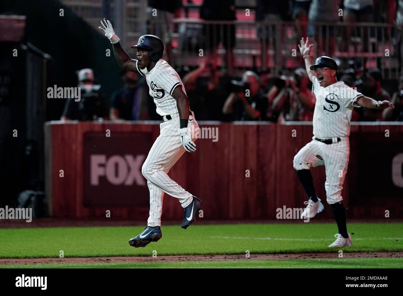 Tim Anderson of the Chicago White Sox celebrates in the dugout