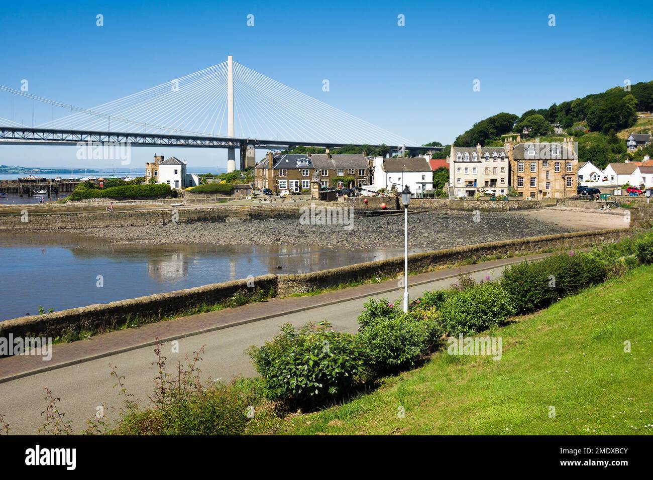 The Queensferry Crossing viewed from the coastal village of North