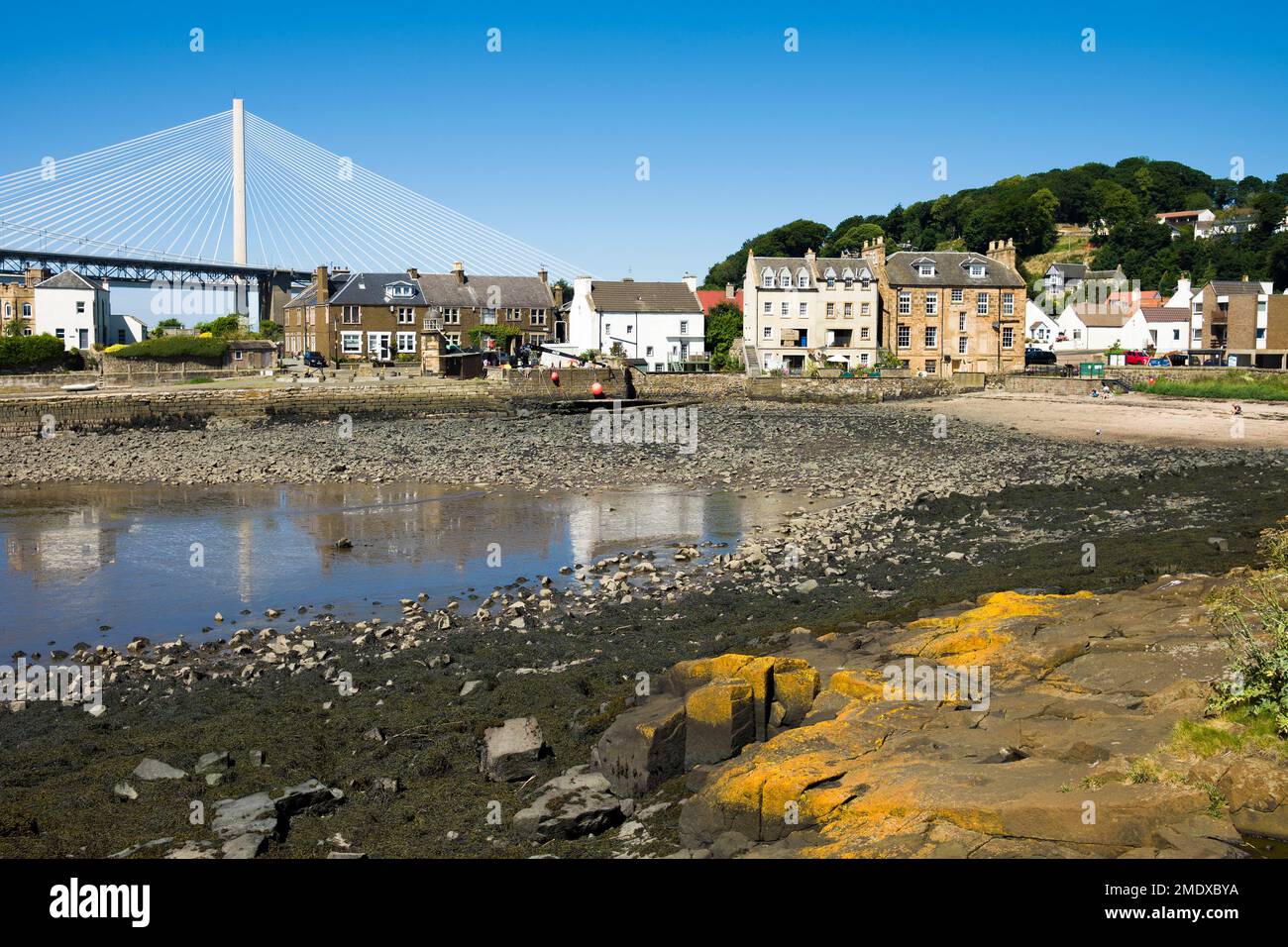 The Queensferry Crossing viewed from the coastal village of North