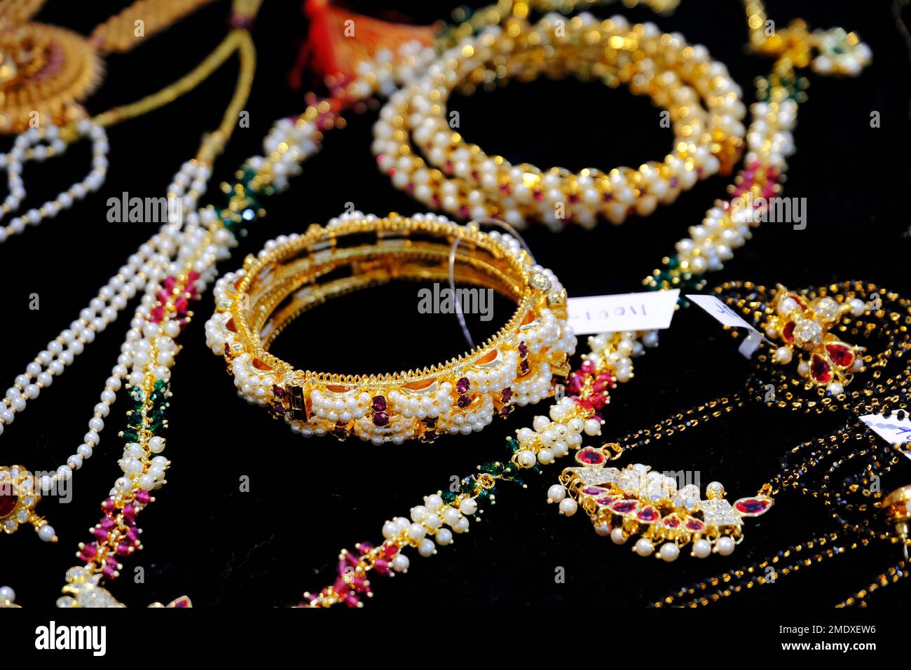 Indian Traditional jewellery displayed in a street shop for sale in 