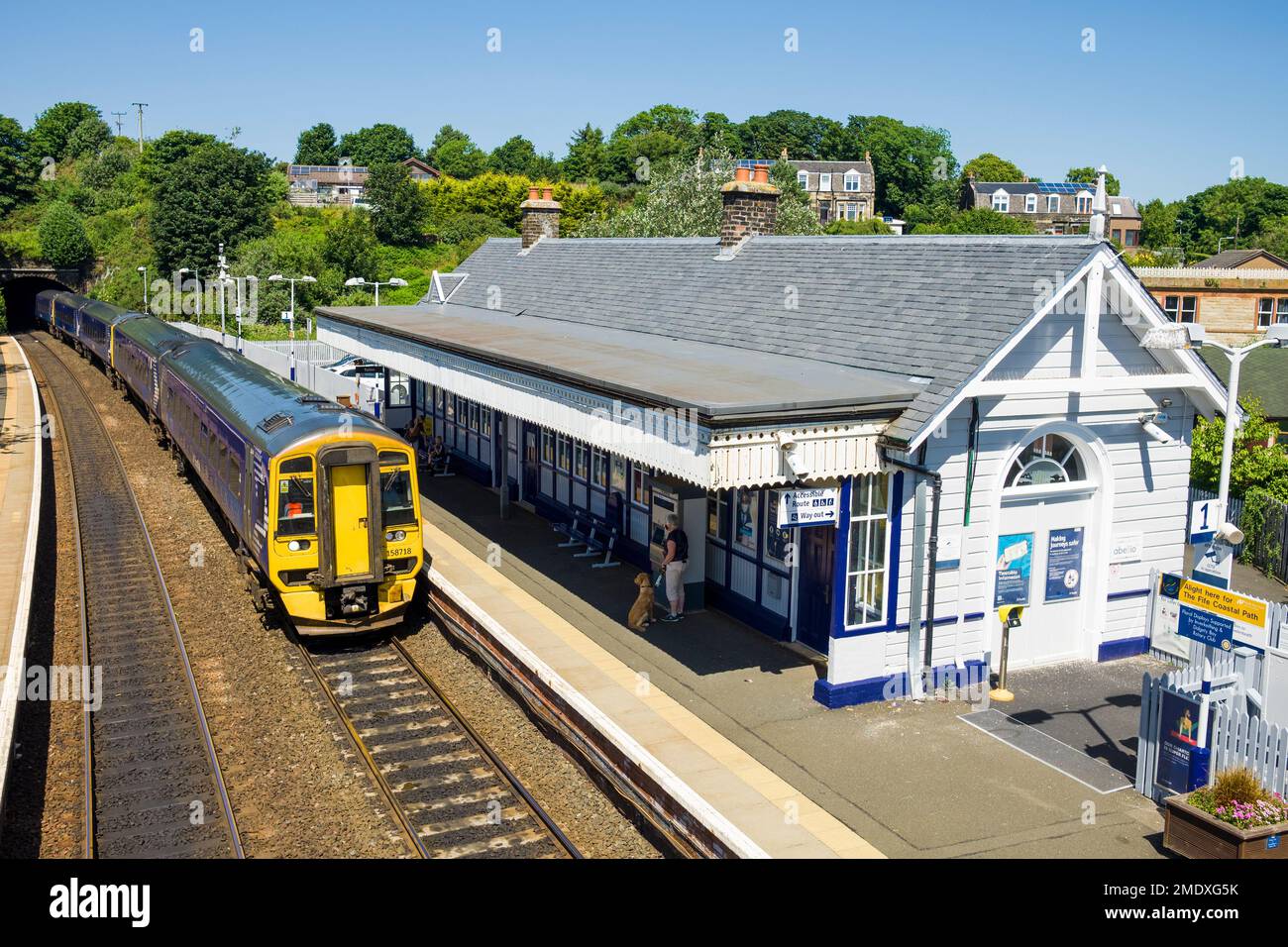 Scotrail train in North Queensferry Rail Station, Fife, Scotland, UK Stock Photo