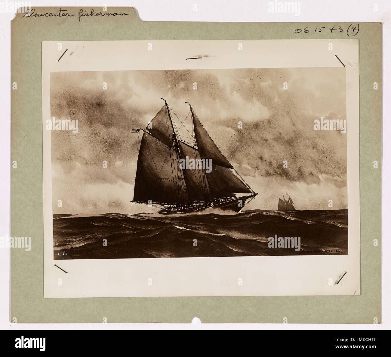 This artwork by Hunter Wood depicts a Gloucester fisherman skimming the ...