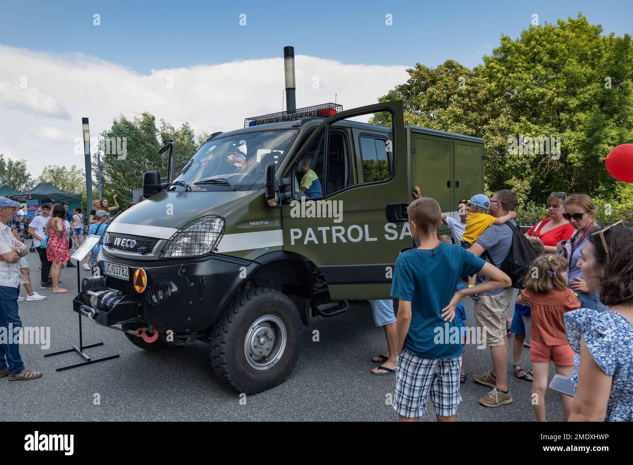 Warsaw, Poland - August 14, 2022 - People watch Topola-S sapper specialist demining patrol vehicle on Polish Army Day (Armed Forces Day) national holi Stock Photo