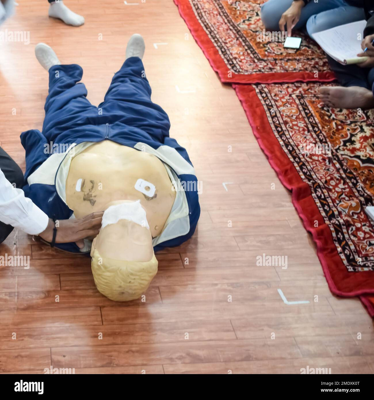 Human dummy lies on the floor during first Aid Training