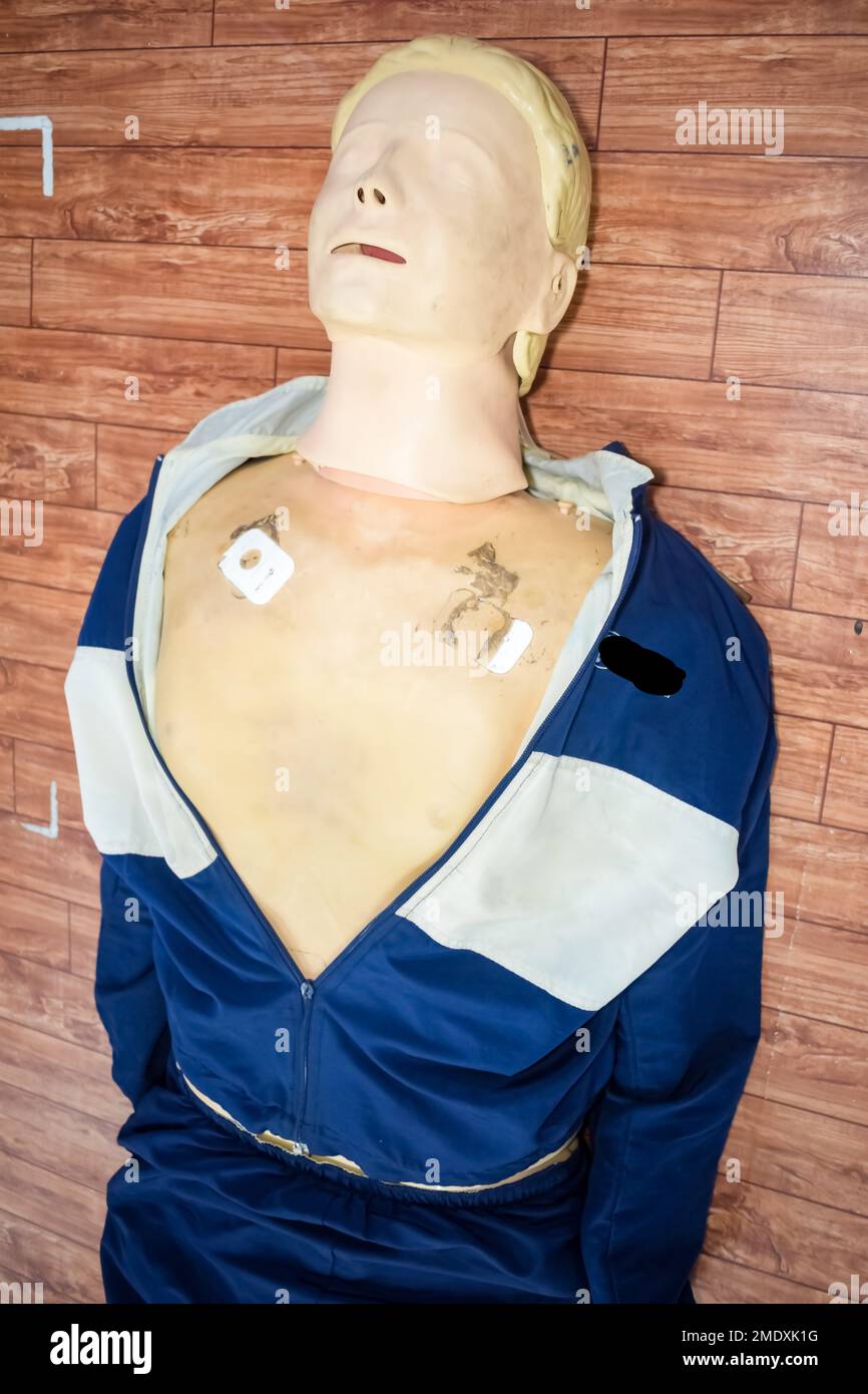 Human dummy lies on the floor during first Aid Training