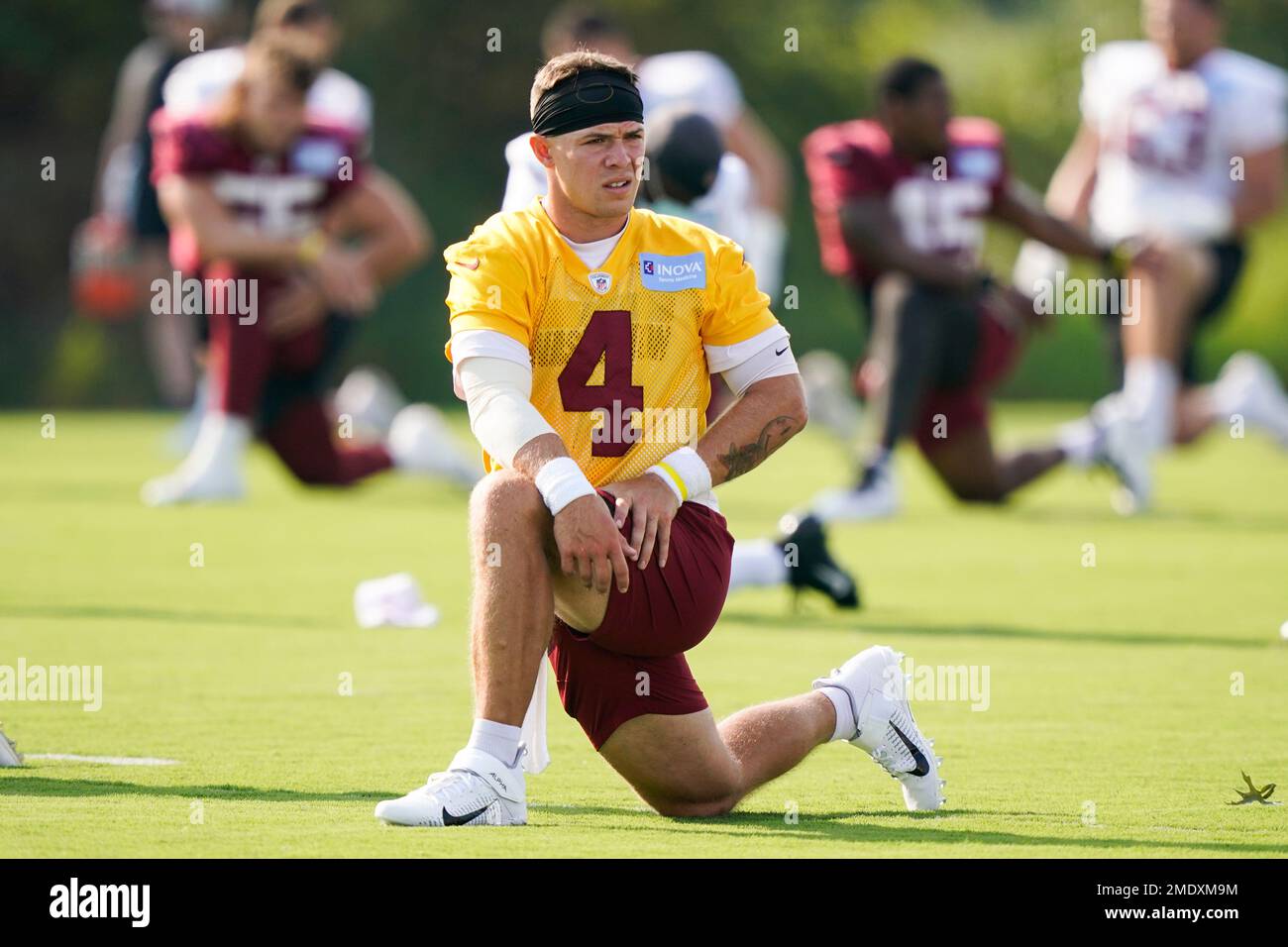 Washington Football Team quarterback Taylor Heinicke (4) warms up