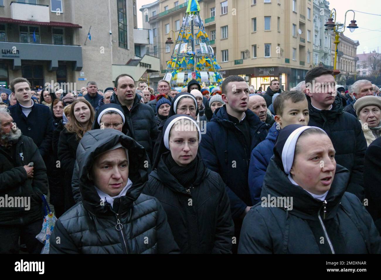IVANO-FRANKIVSK, UKRAINE - JANUARY 22, 2023 - Participants attend a