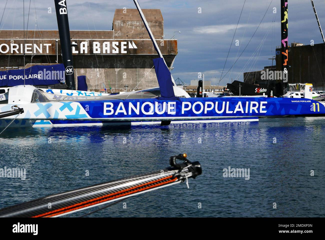 Lorient, Maxi Banque Populaire, La Base, Keroman Submarine base, Morbihan, Bretagne, Brittany, France, Europe Stock Photo