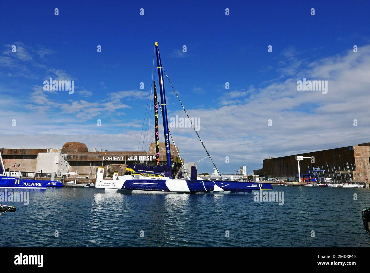Lorient, Maxi Edmond de Rothschild, La Base, Keroman Submarine base, Morbihan, Bretagne, Brittany, France, Europe Stock Photo