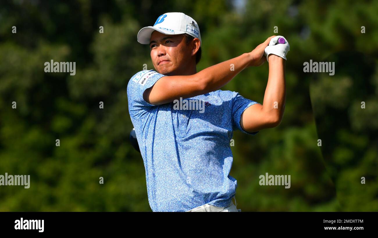 Ryosuke Kinoshita, of Japan, hits during the third round in the World Golf ChampionshipFedEx St