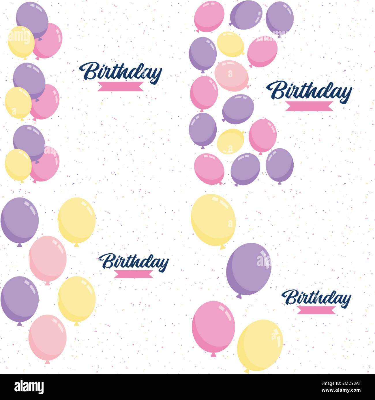 Happy Birthday text with a rainbow gradient and a geometric pattern