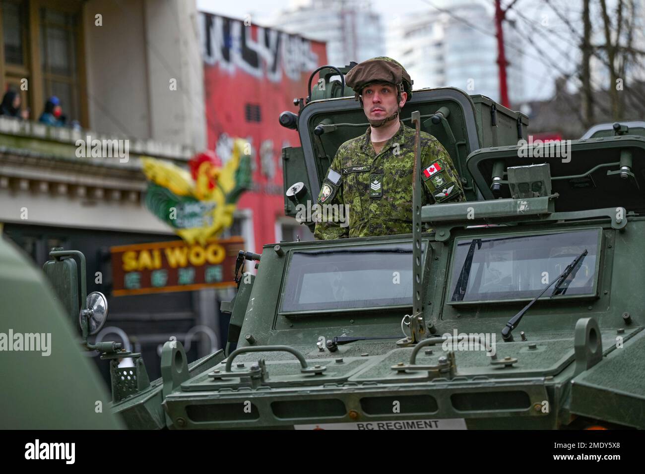 canadian soldier in armoured vehicle. Stock Photo