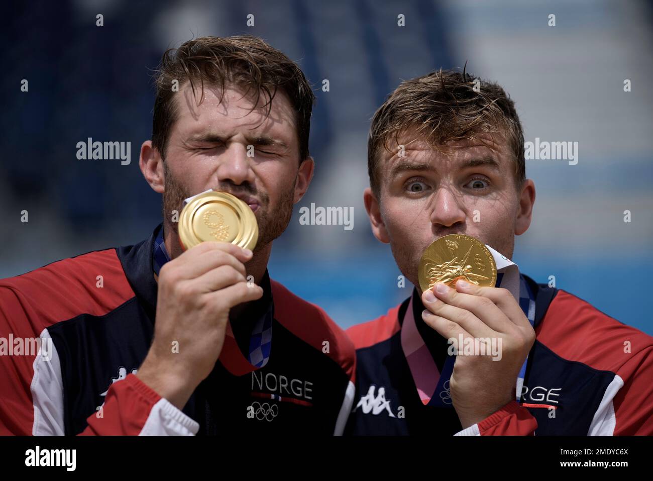 Anders Berntsen Mol, left, of Norway, and teammate Christian Sandlie