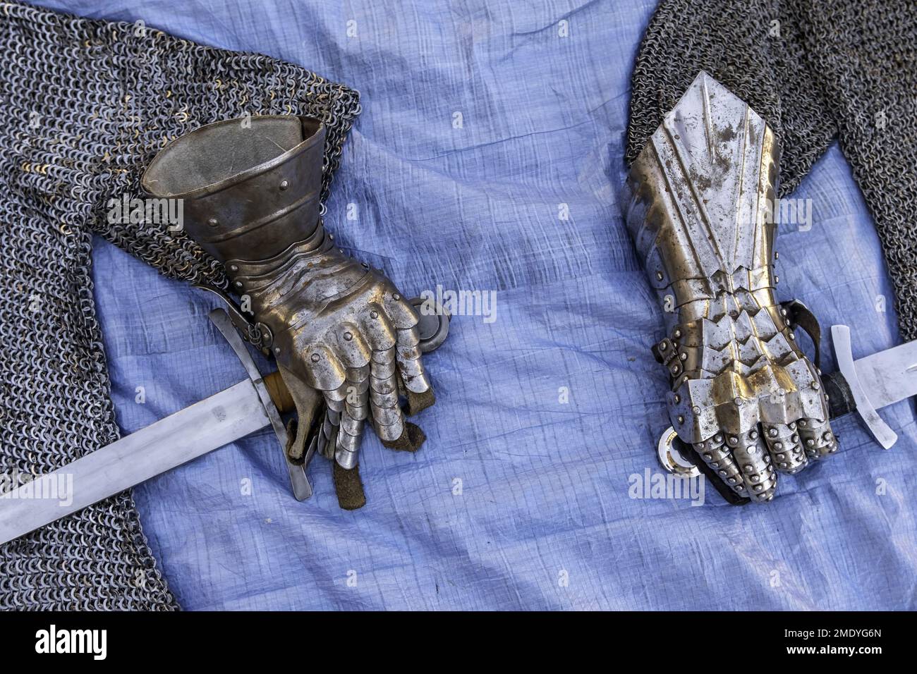Detail of ancient armor of a medieval warrior, war defense, history Stock Photo