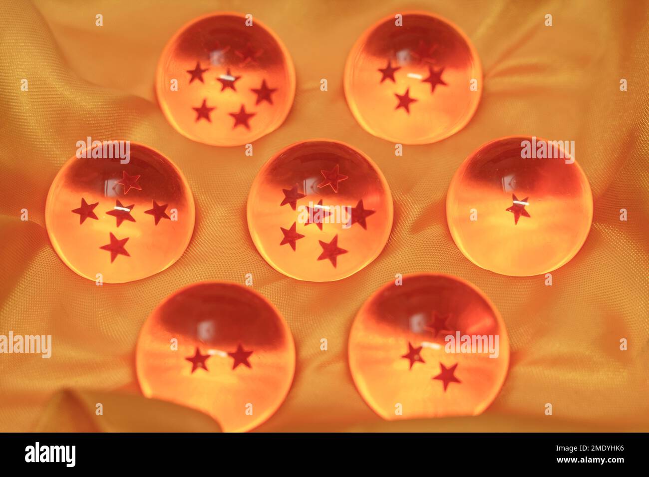 Set of seven orange crystal dragon ball Stock Photo